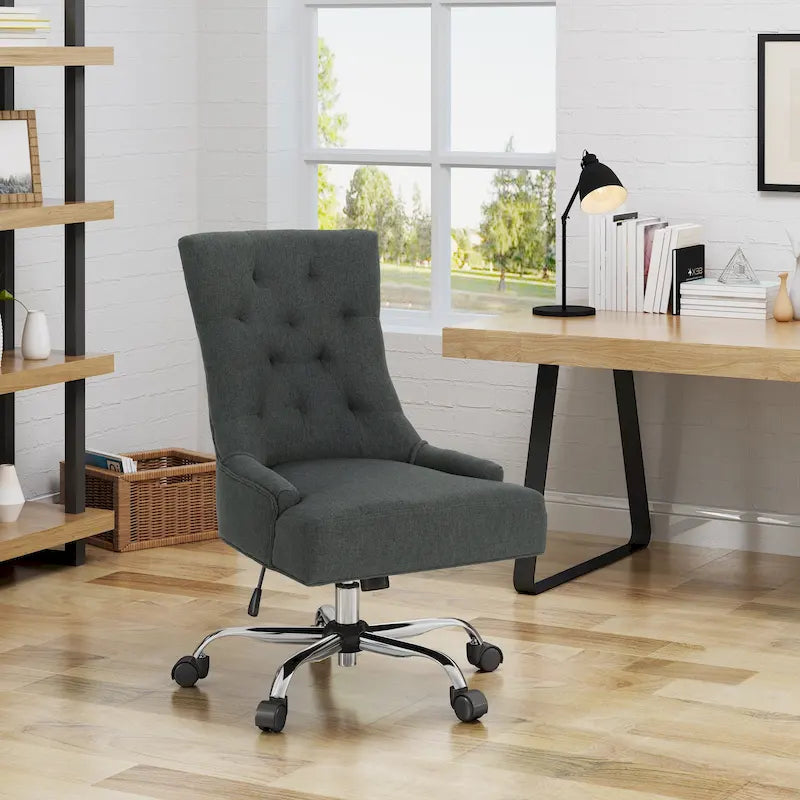 Dark Grey / Beige Diamond Tufted Swivel Office Chair for 1 Person