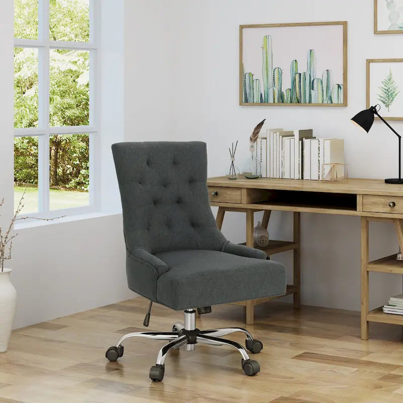 Dark Grey / Beige Diamond Tufted Swivel Office Chair for 1 Person