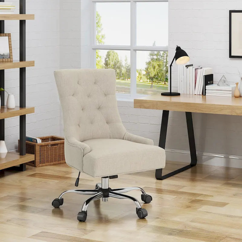 Dark Grey / Beige Diamond Tufted Swivel Office Chair for 1 Person