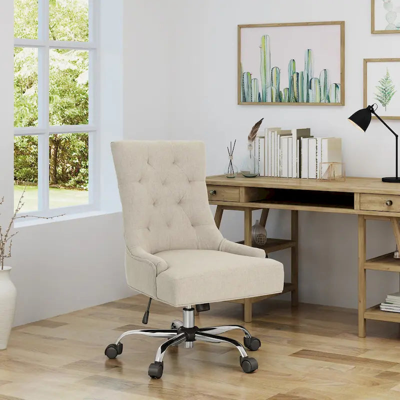 Dark Grey / Beige Diamond Tufted Swivel Office Chair for 1 Person