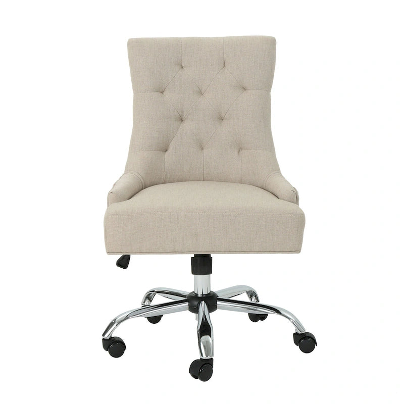 Dark Grey / Beige Diamond Tufted Swivel Office Chair for 1 Person