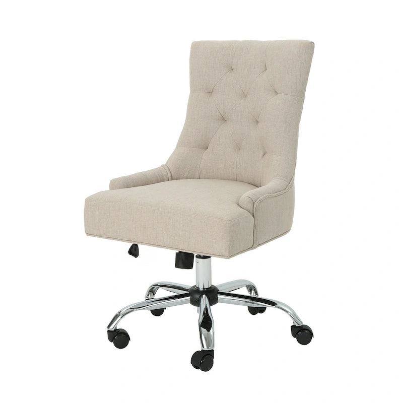 Dark Grey / Beige Diamond Tufted Swivel Office Chair for 1 Person