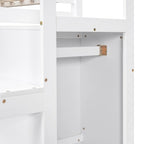 Grey/White Full Size Loft Bed with Storage Wardrobe & Staircase, Single