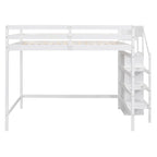 Grey/White Full Size Loft Bed with Storage Wardrobe & Staircase, Single