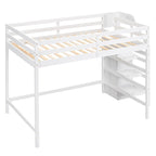 Grey/White Full Size Loft Bed with Storage Wardrobe & Staircase, Single