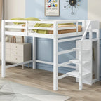 Grey/White Full Size Loft Bed with Storage Wardrobe & Staircase, Single