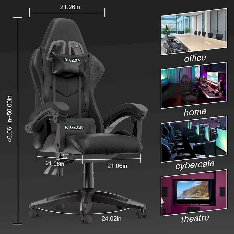 Grey/Black, Black/Pink, Orange/Black, Black/Purple Reclining High-Back Gaming Chair for 1 Person