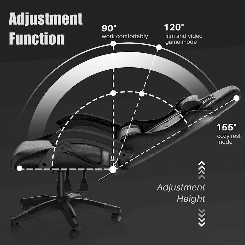 Grey/Black, Black/Pink, Orange/Black, Black/Purple Reclining High-Back Gaming Chair for 1 Person
