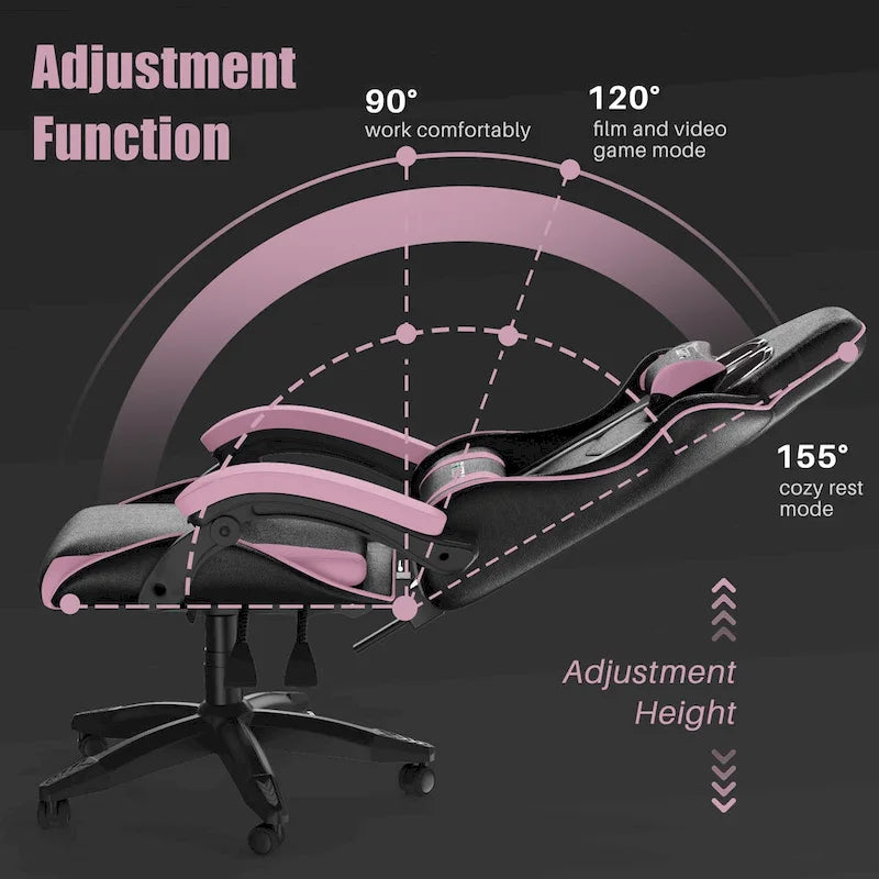 Grey/Black, Black/Pink, Orange/Black, Black/Purple Reclining High-Back Gaming Chair for 1 Person