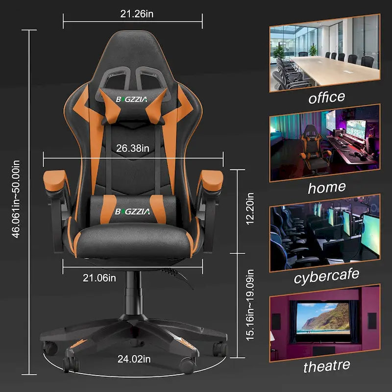 Grey/Black, Black/Pink, Orange/Black, Black/Purple Reclining High-Back Gaming Chair for 1 Person