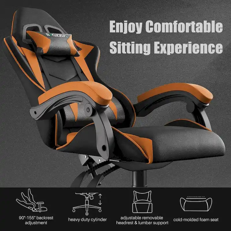 Grey/Black, Black/Pink, Orange/Black, Black/Purple Reclining High-Back Gaming Chair for 1 Person
