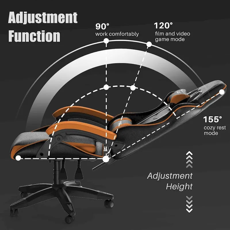 Grey/Black, Black/Pink, Orange/Black, Black/Purple Reclining High-Back Gaming Chair for 1 Person