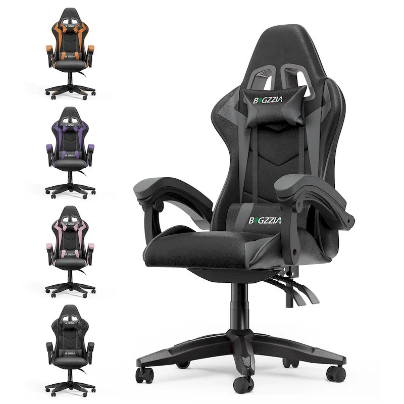 Grey/Black, Black/Pink, Orange/Black, Black/Purple Reclining High-Back Gaming Chair for 1 Person