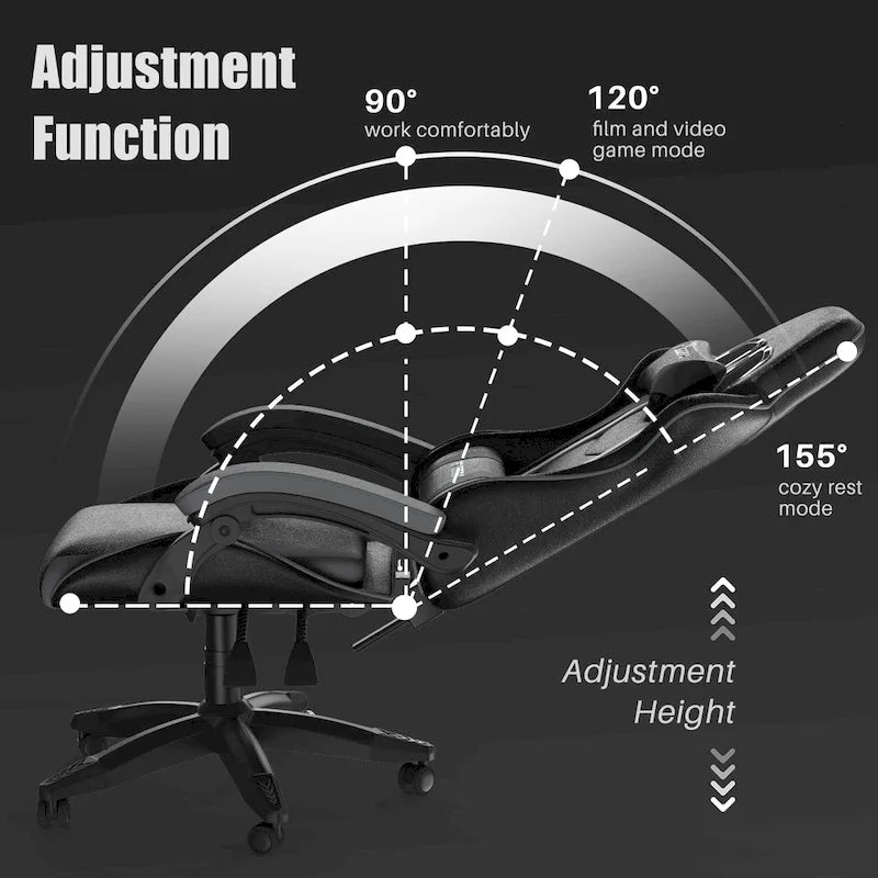 Grey/Black, Black/Pink, Orange/Black, Black/Purple Reclining High-Back Gaming Chair for 1 Person