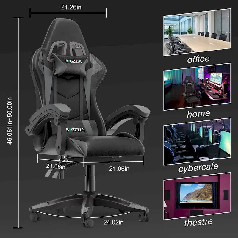 Grey/Black, Black/Pink, Orange/Black, Black/Purple Reclining High-Back Gaming Chair for 1 Person