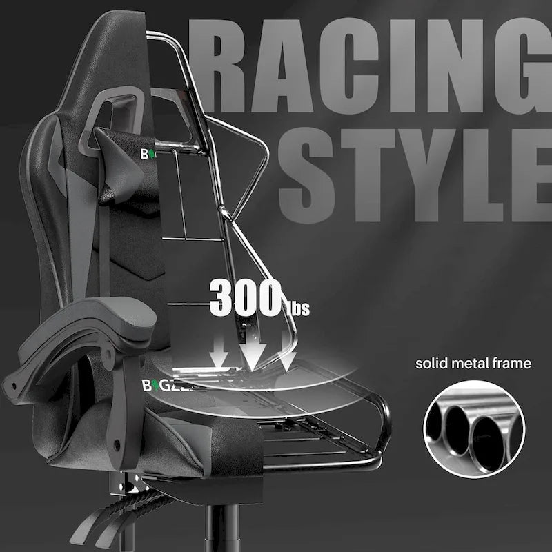 Grey/Black, Black/Pink, Orange/Black, Black/Purple Reclining High-Back Gaming Chair for 1 Person