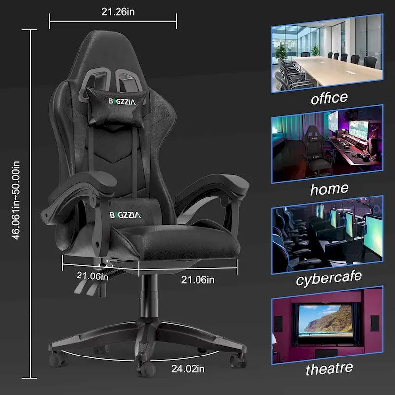 Grey/Black, Black/Pink, Orange/Black, Black/Purple Reclining High-Back Gaming Chair for 1 Person