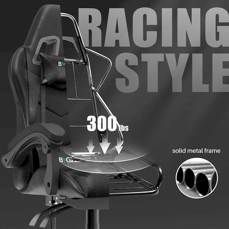 Grey/Black, Black/Pink, Orange/Black, Black/Purple Reclining High-Back Gaming Chair for 1 Person