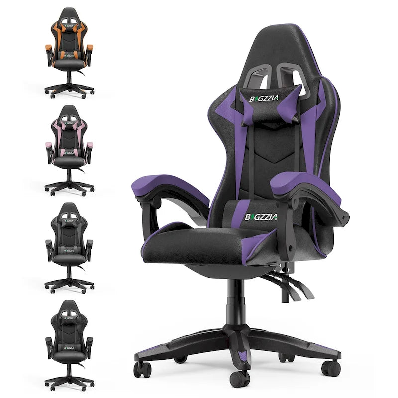 Grey/Black, Black/Pink, Orange/Black, Black/Purple Reclining High-Back Gaming Chair for 1 Person