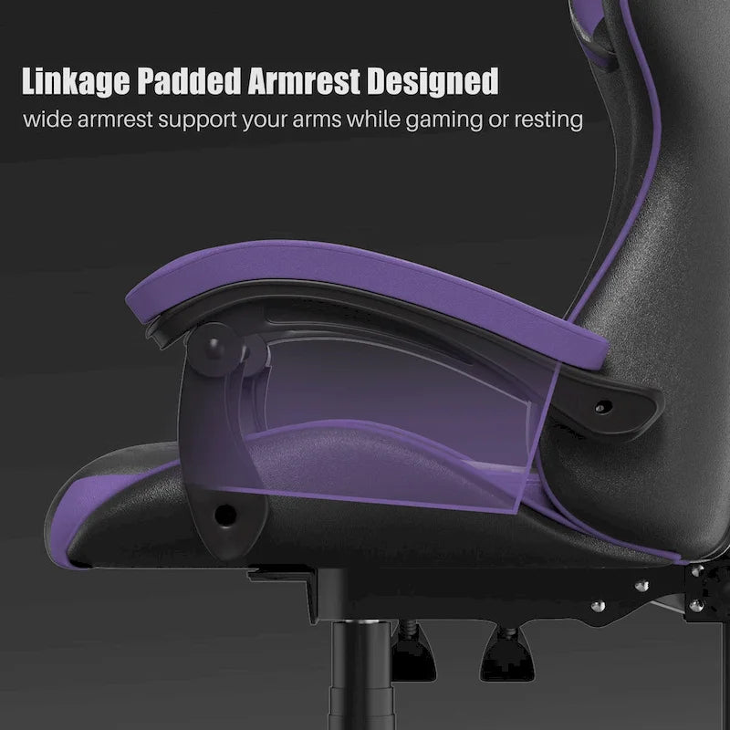 Grey/Black, Black/Pink, Orange/Black, Black/Purple Reclining High-Back Gaming Chair for 1 Person