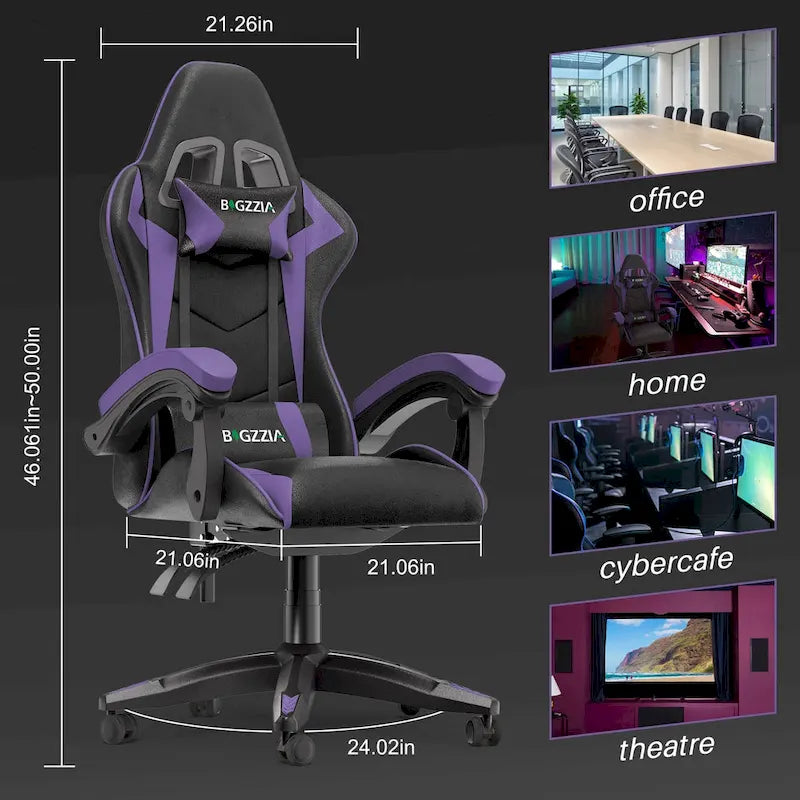 Grey/Black, Black/Pink, Orange/Black, Black/Purple Reclining High-Back Gaming Chair for 1 Person