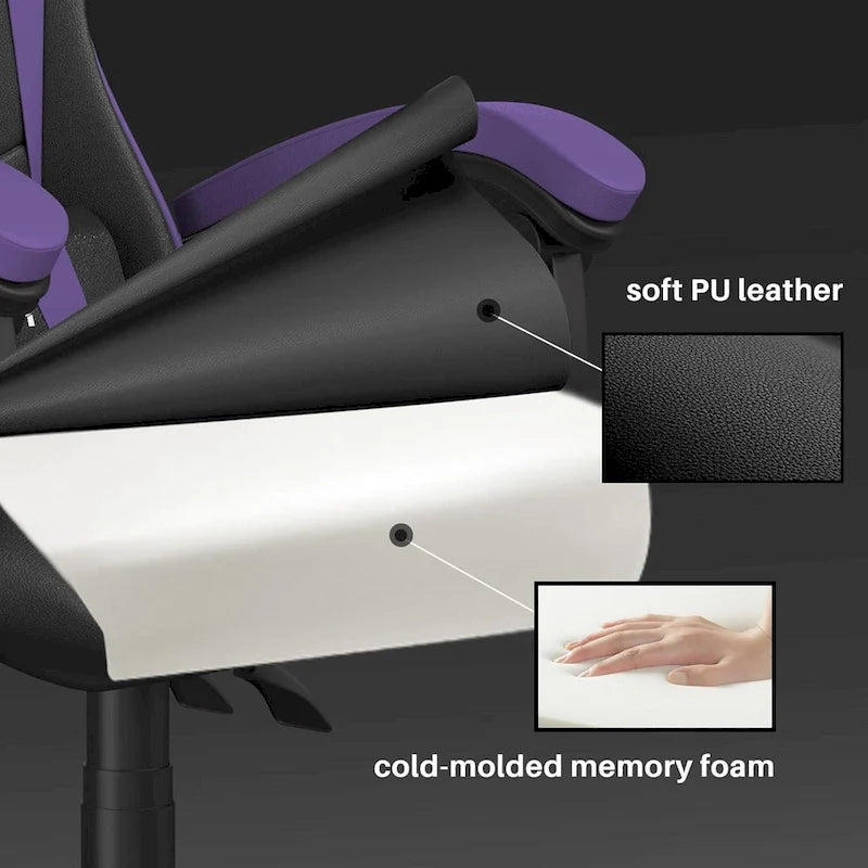 Grey/Black, Black/Pink, Orange/Black, Black/Purple Reclining High-Back Gaming Chair for 1 Person