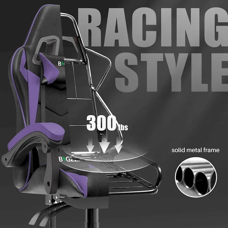 Grey/Black, Black/Pink, Orange/Black, Black/Purple Reclining High-Back Gaming Chair for 1 Person