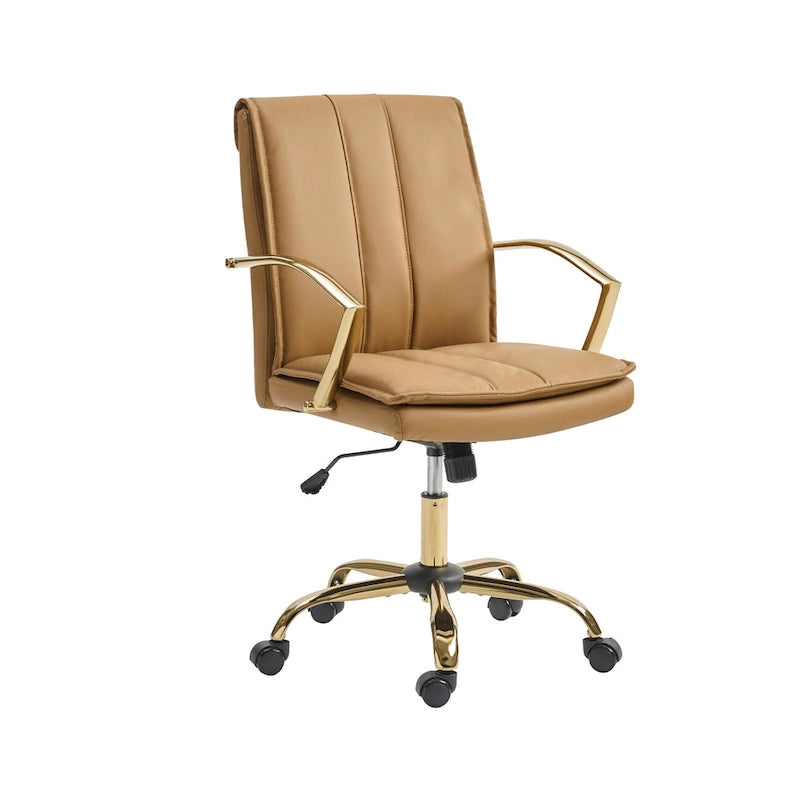 PU Leather Swivel Rocking Office Chair with Gold Metal Base, 1-Person (Grey/Camel/Ivory)