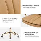 PU Leather Swivel Rocking Office Chair with Gold Metal Base, 1-Person (Grey/Camel/Ivory)