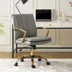 PU Leather Swivel Rocking Office Chair with Gold Metal Base, 1-Person (Grey/Camel/Ivory)