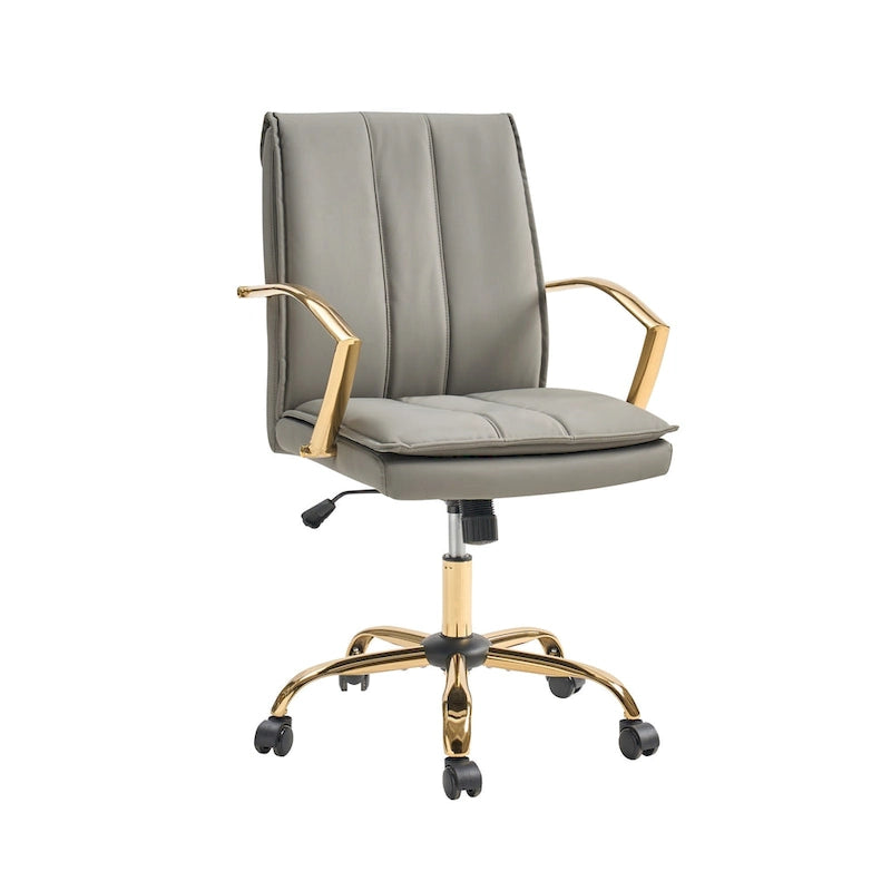 PU Leather Swivel Rocking Office Chair with Gold Metal Base, 1-Person (Grey/Camel/Ivory)
