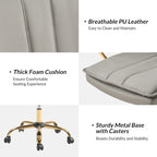 PU Leather Swivel Rocking Office Chair with Gold Metal Base, 1-Person (Grey/Camel/Ivory)