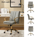 PU Leather Swivel Rocking Office Chair with Gold Metal Base, 1-Person (Grey/Camel/Ivory)