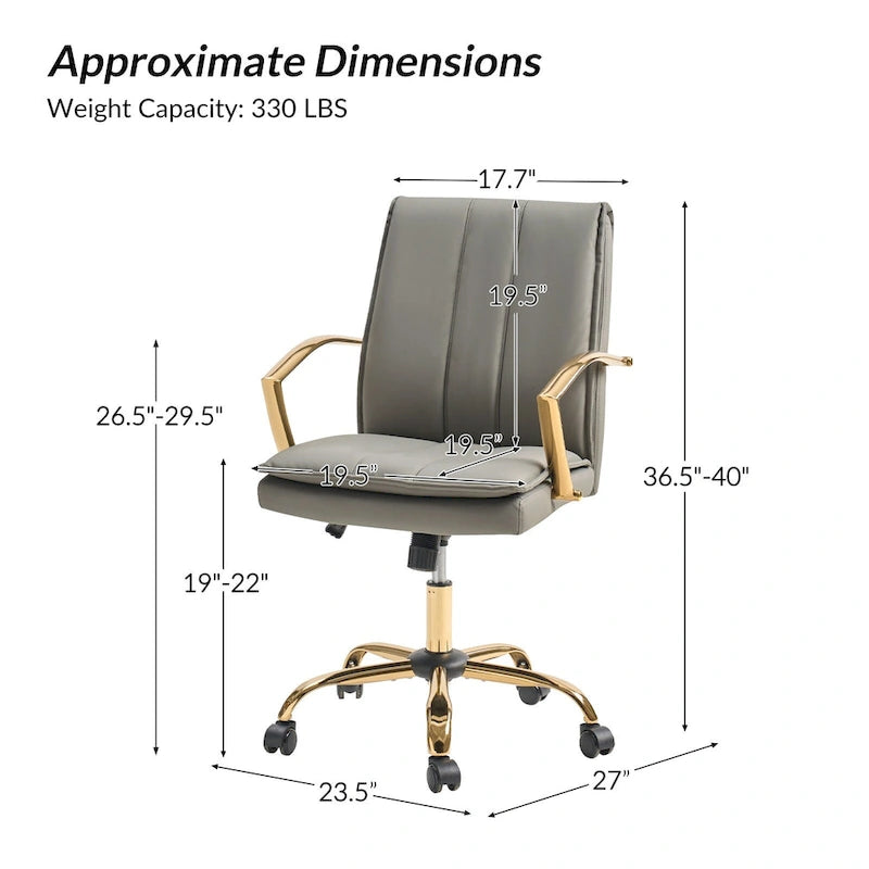 PU Leather Swivel Rocking Office Chair with Gold Metal Base, 1-Person (Grey/Camel/Ivory)