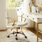 PU Leather Swivel Rocking Office Chair with Gold Metal Base, 1-Person (Grey/Camel/Ivory)