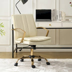 PU Leather Swivel Rocking Office Chair with Gold Metal Base, 1-Person (Grey/Camel/Ivory)