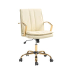 PU Leather Swivel Rocking Office Chair with Gold Metal Base, 1-Person (Grey/Camel/Ivory)