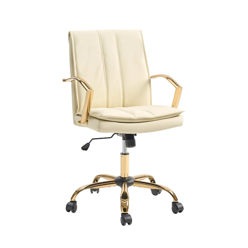 PU Leather Swivel Rocking Office Chair with Gold Metal Base, 1-Person (Grey/Camel/Ivory)