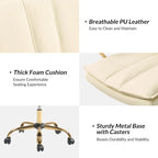 PU Leather Swivel Rocking Office Chair with Gold Metal Base, 1-Person (Grey/Camel/Ivory)