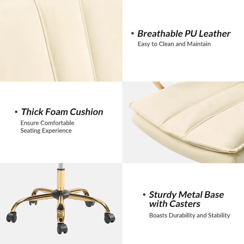 PU Leather Swivel Rocking Office Chair with Gold Metal Base, 1-Person (Grey/Camel/Ivory)