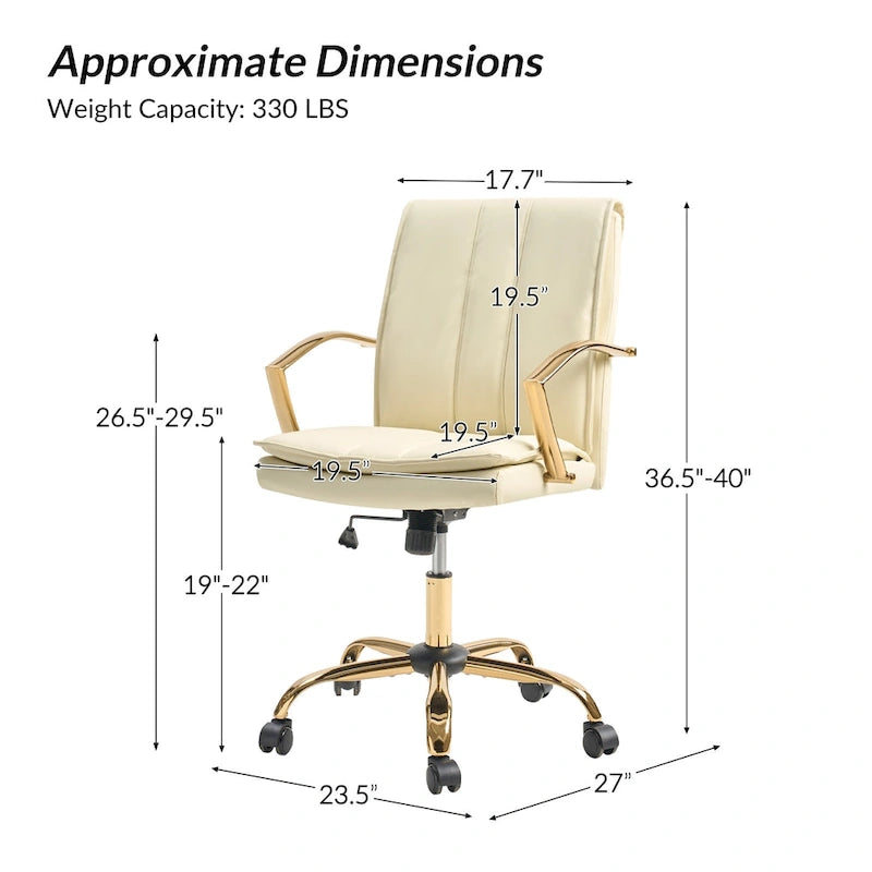 PU Leather Swivel Rocking Office Chair with Gold Metal Base, 1-Person (Grey/Camel/Ivory)