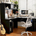 L-Shaped Corner Desk with Hutch & File Cabinet, 1-Person (Black / Red Oak / White / Rustic Brown / Grey Oak)