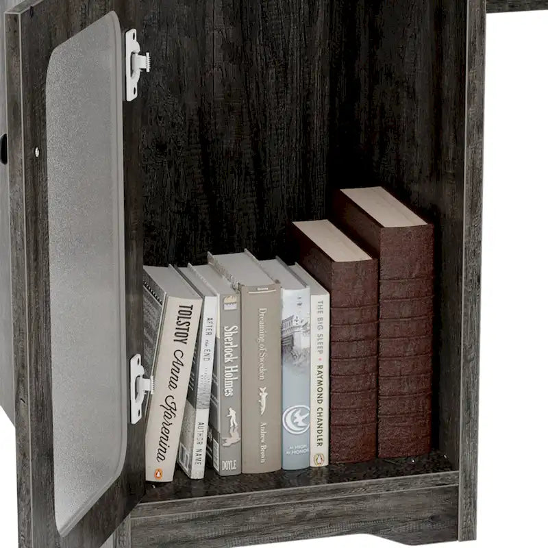 L-Shaped Corner Desk with Hutch & File Cabinet, 1-Person (Black / Red Oak / White / Rustic Brown / Grey Oak)