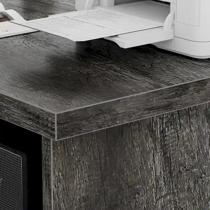 L-Shaped Corner Desk with Hutch & File Cabinet, 1-Person (Black / Red Oak / White / Rustic Brown / Grey Oak)