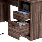 L-Shaped Corner Desk with Hutch & File Cabinet, 1-Person (Black / Red Oak / White / Rustic Brown / Grey Oak)
