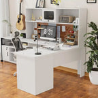 L-Shaped Corner Desk with Hutch & File Cabinet, 1-Person (Black / Red Oak / White / Rustic Brown / Grey Oak)