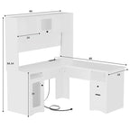 L-Shaped Corner Desk with Hutch & File Cabinet, 1-Person (Black / Red Oak / White / Rustic Brown / Grey Oak)
