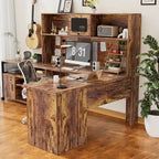 L-Shaped Corner Desk with Hutch & File Cabinet, 1-Person (Black / Red Oak / White / Rustic Brown / Grey Oak)