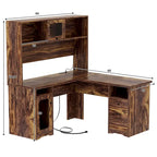 L-Shaped Corner Desk with Hutch & File Cabinet, 1-Person (Black / Red Oak / White / Rustic Brown / Grey Oak)