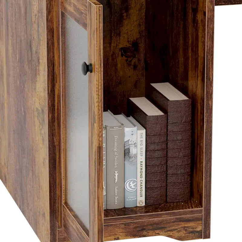 L-Shaped Corner Desk with Hutch & File Cabinet, 1-Person (Black / Red Oak / White / Rustic Brown / Grey Oak)